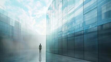 Fototapeta premium Solitary Figure in a Glass Corridor