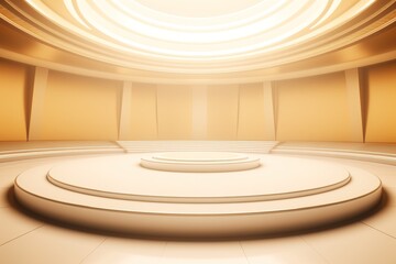 Obraz premium Circular podium with steps in a golden room.