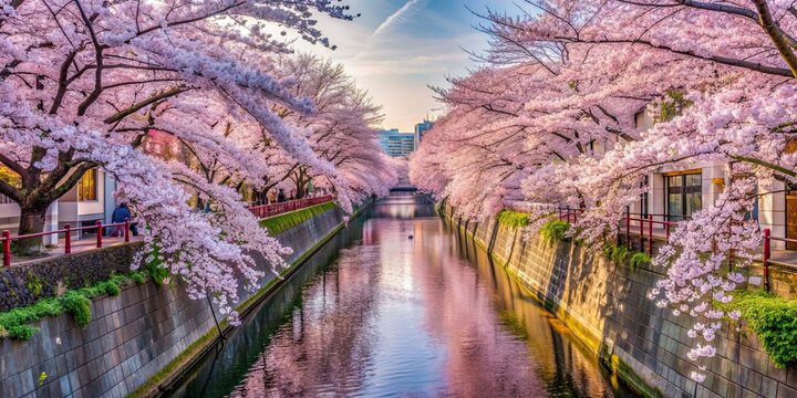 Sakura tree in full bloom along Meguro River during Cherry Blossom season in Japan, sakura, tree, cherry blossom, Meguro River