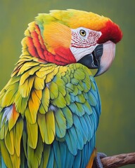 Fototapeta premium Vibrant Blue and Yellow Macaw Parrot Portrait with Colorful Feathers