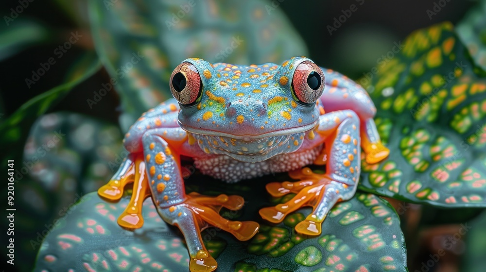 Poster Vibrant Green Tree Frog on a Leaf