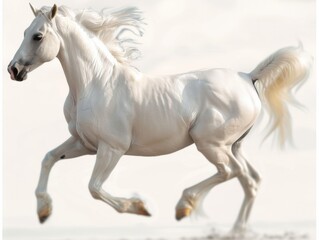 Obraz premium Majestic White Prancing Horse Running on Beach with Isolated Background
