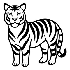 Tiger isolated on white,  Tiger vector illustration,  animal vector art,  Tiger silhouette,  pet vector icon,  lion cartoon line art, eps
