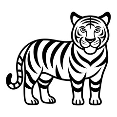 Tiger isolated on white,  Tiger vector illustration,  animal vector art,  Tiger silhouette,  pet vector icon,  lion cartoon line art, eps