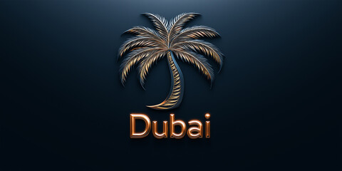 Golden palm tree logo representing dubai on dark background