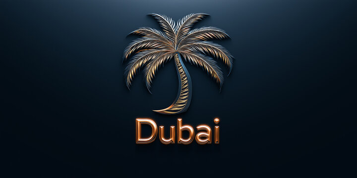 Golden palm tree logo representing dubai on dark background