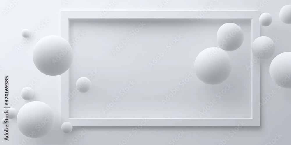 Aufkleber White spheres floating around a rectangular frame on a white background