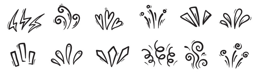 doodle shine sunburst sparkle ray elements hand drawn pop surprise line frame title headline.