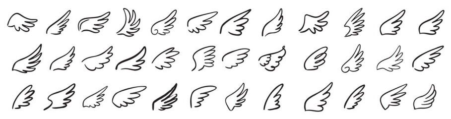 doodle outline sketch angel wings angel feather wing silhouette linear fly winged angels flying