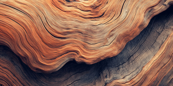 Closeup of wood grain forming interesting patterns with warm tones