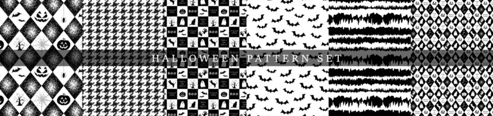 6種類のハロウィンのシームレスパターン Halloween seamless pattern
