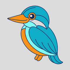 Kingfisher bird icon vector line art illustration
