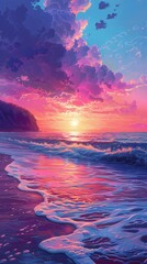 Coral sand sunrise abstract decorative painting illustration background