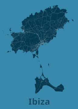 Ibiza Island, Spain artistic blueprint map poster