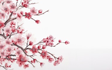 Fototapeta premium Elegant Cherry Blossom Branch with Soft Pink Flowers on a White Background