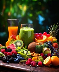 table topped with glass fruit and glass juice