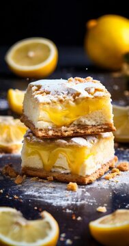 stack lemon bars with lemons and biter