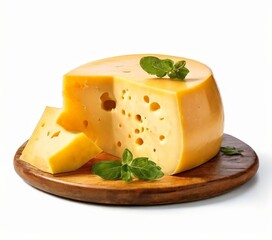 piece cheese on wooden plate