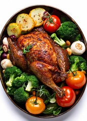 plate chicken, vegetables and tomatoes