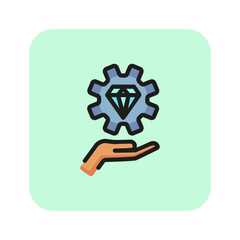 Brilliant idea line icon. Gear, diamond, engineering. Innovation concept. Vector illustration can be used for topics like development, solution, invention