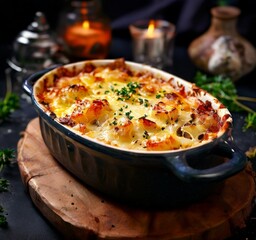 dish food on wooden board