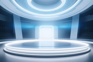 Obraz premium Futuristic circular stage with glowing lights.