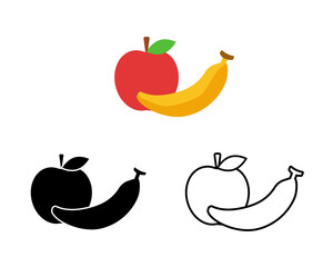 シンプルなリンゴとバナナのアイコンイラストセット