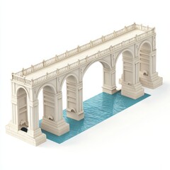 Fototapeta premium 3D Render of a grand bridge with elaborate arches and a central support structure. Miniature, on isolated white background