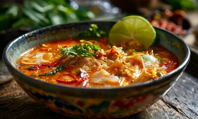 bowl soup with meat and vegetables