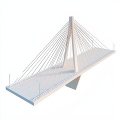 Fototapeta premium 3D Render of a modern suspension bridge with sleek cables and a central tower. Miniature, on isolated white background