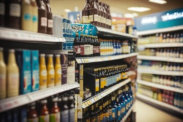 Fototapeta premium Supermarket Shelves with Beverages