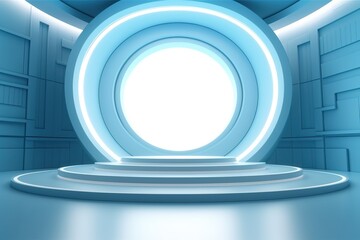 Blue Futuristic Platform with Glowing Circles.