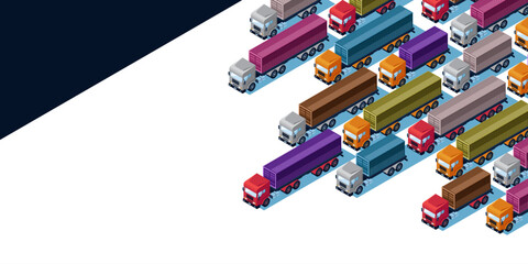 ISOMETRIC LOGISTIC TRUCKS ILLUSTRATION