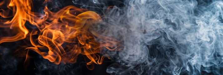 Fototapeta premium This artwork creatively shows vibrant flames and delicate smoke effects on a dark background, enhancing its appeal