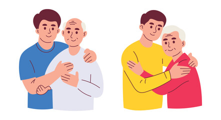 Man Hugs His Father Family Concept