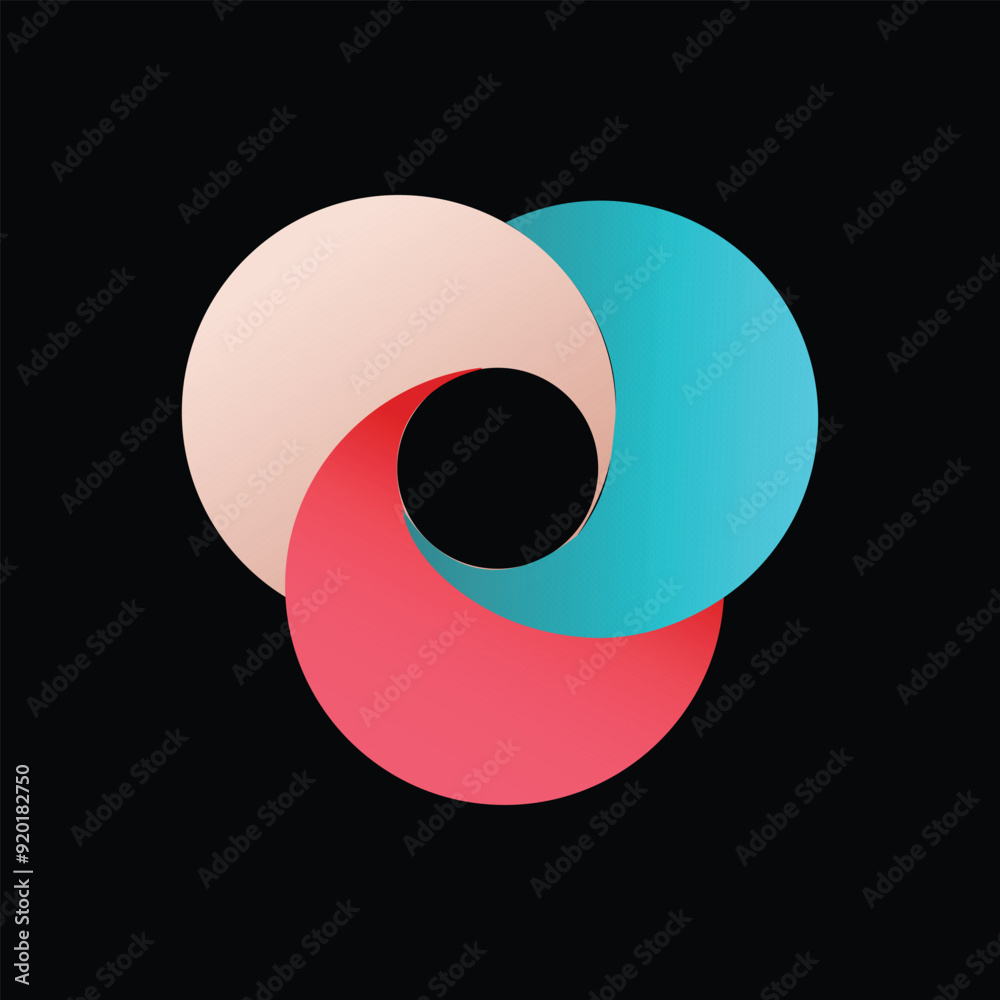 Poster This is an abstract geometric logo image of three circle shapes interconnected with each other like a Venn Diagram on a black background