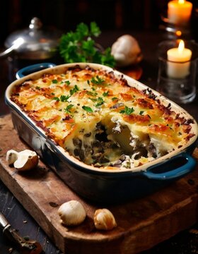 dish baked chicken and mushroom cassle