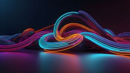 3d render, abstract colorful background illuminated with colorful neon light. Glowing curvy line. Simple wallpaper