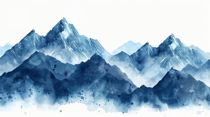 Fototapeta premium Mountainous terrain with dramatic valleys,Clipart, watercolor illustration, Perfect for nursery art The style is hand drawn, white background