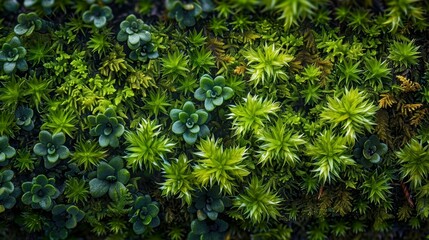 A macro photograph of an abstract moss pattern highlighting the intricate details and textures of the moss.