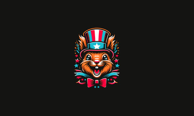Fototapeta premium head squirrel smile wearing top hat vector logo design