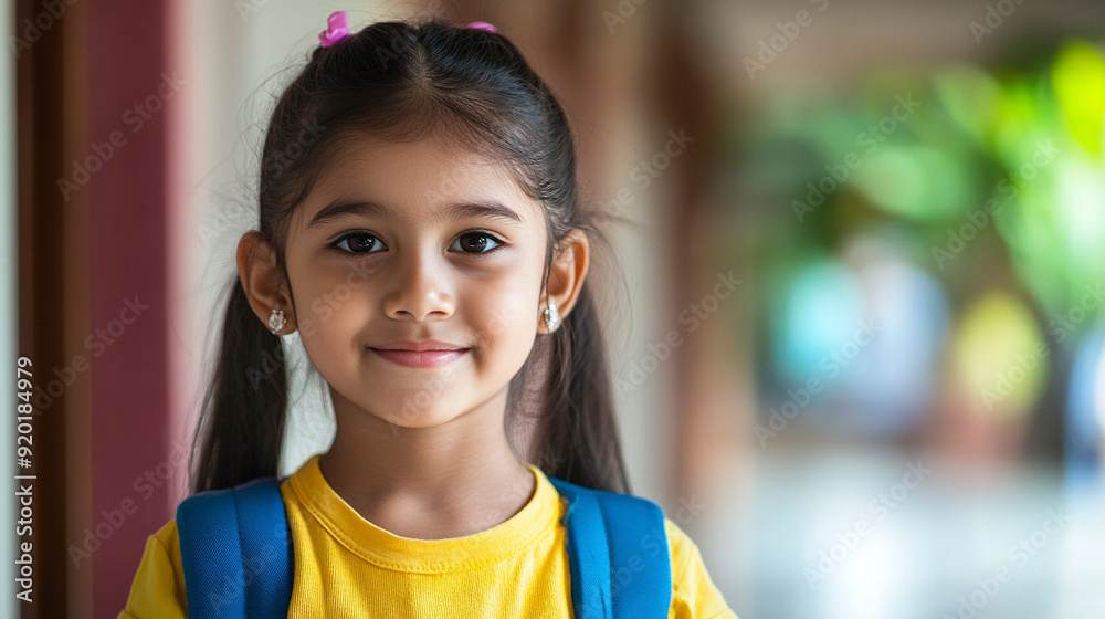 Wall mural Portrait of young girl student attending school