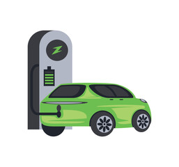 electric car charging in green station