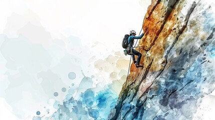 Obraz premium Rock climbing on a rugged cliff,Clipart, watercolor illustration, Perfect for nursery art The style is hand drawn, white background