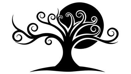 A whimsical tree with exaggerated, leaves silhouette art illustration