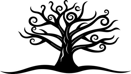 A whimsical tree with exaggerated, leaves silhouette art illustration