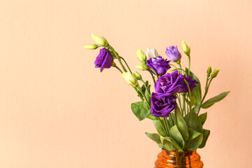 Eustoma flowers on beige background