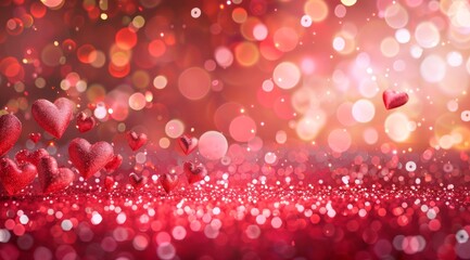 A stunning and colorful background adorned with hearts and bokeh, ideal for various romantic design projects