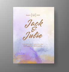 Wedding invitation with Abstract splashed watercolor background