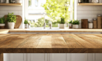 Empty beautiful wood tabletop counter on interior in clean and bright background, Ready for display, Banner, or product montage